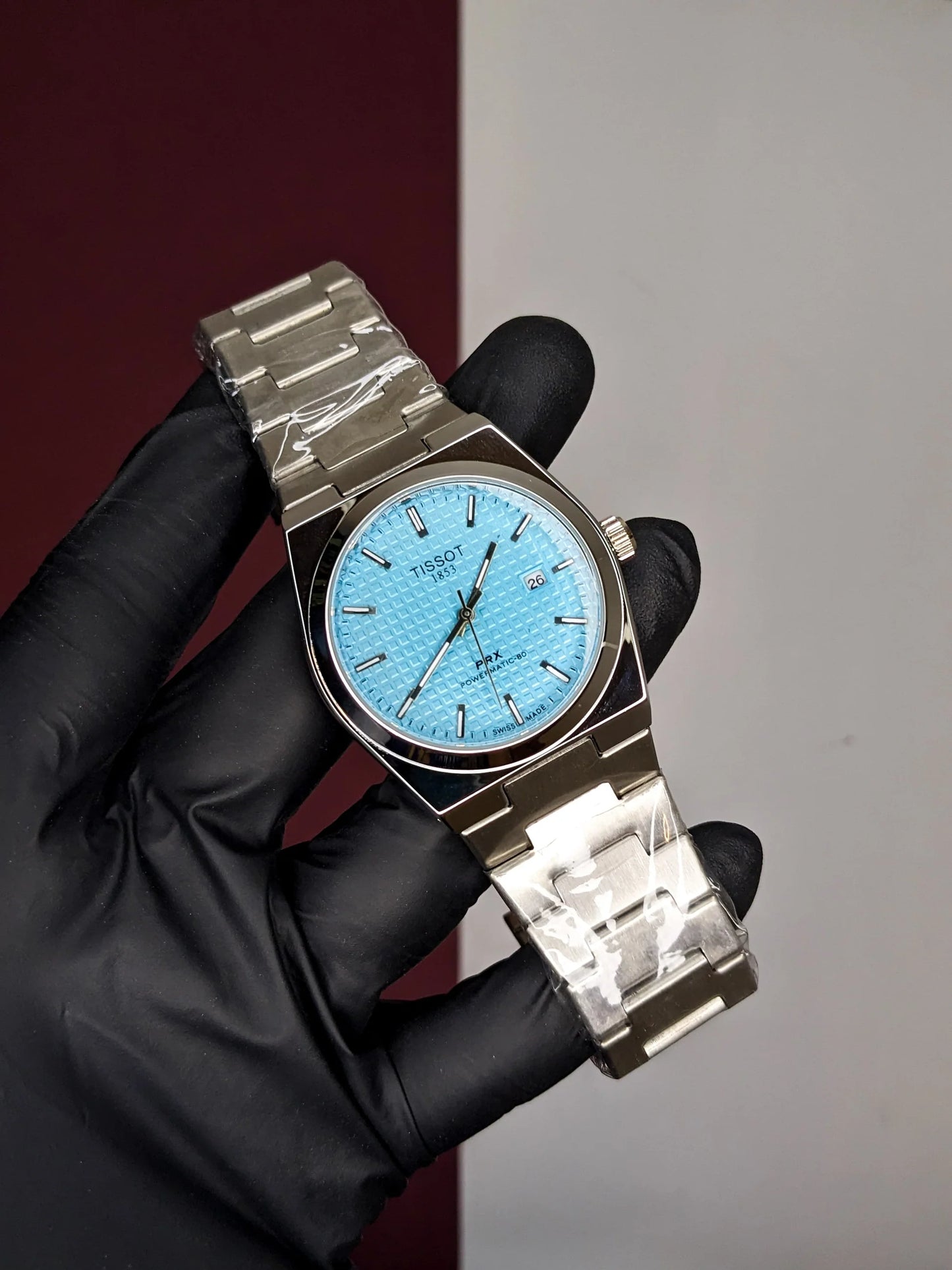 Tissot PRX - Ice Blue Textured - Chain