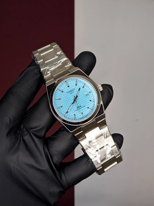 Tissot PRX - Ice Blue Textured - Chain