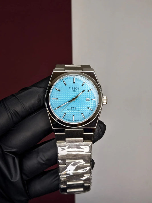 Tissot PRX - Ice Blue Textured - Chain